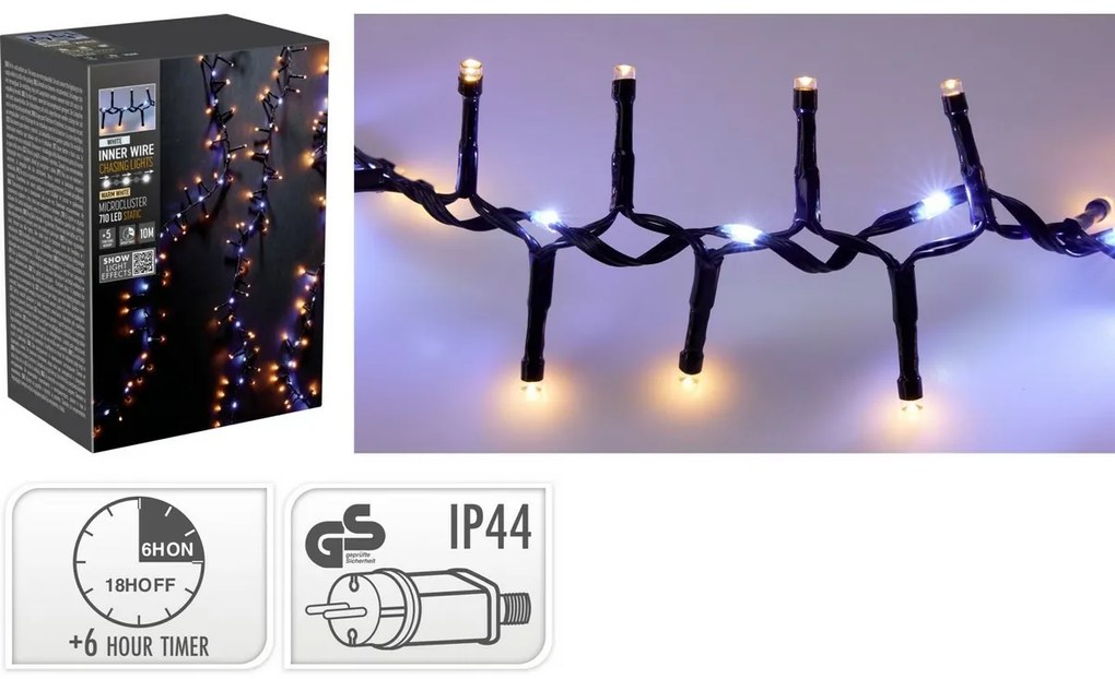 Zewnętrzny łańcuch świetlny Waterfall, 10 m, 710 LED, ciepła i zimna biała, timer, IP44, 10 m