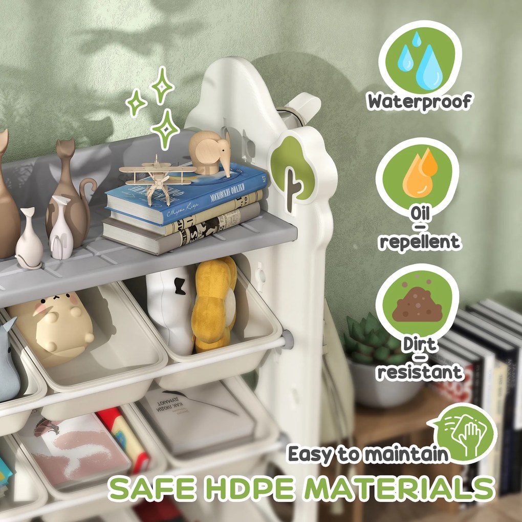 AIYAPLAY Regał dziecięcy na zabawki i książki z 9 pojemnikami, do pokoju dziecięcego, przedszkola, plastikowy, kolor kremowy