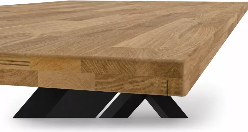 Atlass 180x100 cm – stół z litego drewna dębowego olejowanego z łączeniem finger joint i minimalistyczną stalową czarną podstawą