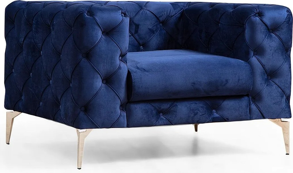 Elegancki fotel – 108 cm – granatowy – drewno bukowe i płyta wiórowa