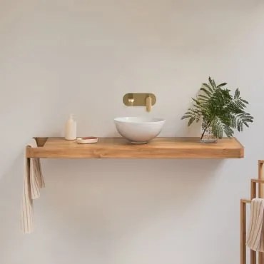 Zestaw Mebli Łazienkowych 130x45 Cm Wiszący Z Drewna Tekowego Neill Drewno Tekowe & Okrągły Biały Ceramiczny - Sklum