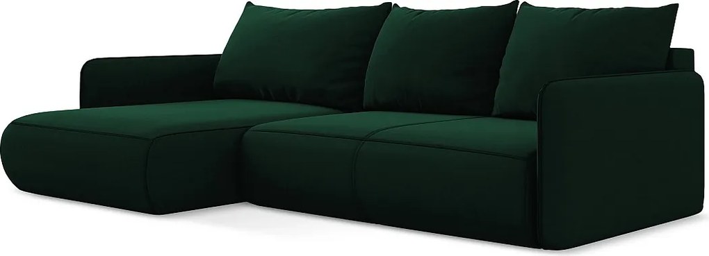 Narożnik lewostronny z funkcją spania - z tkaniny welwetowej - butelkowa zieleń - NANEA