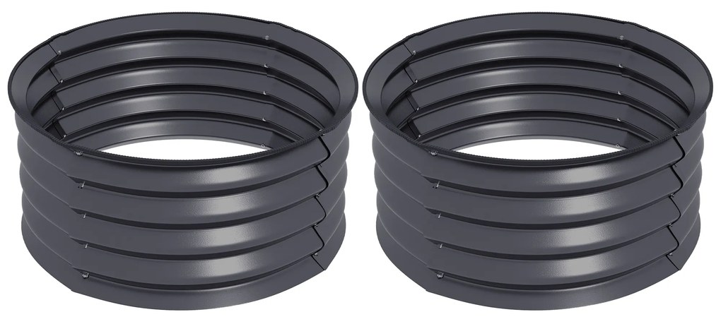 Outsunny Zestaw 2 ocynkowanych pojemników do sadzenia, Ø60 x 30H cm donice z otwartym dnem na różne rośliny, Ciemnoszary