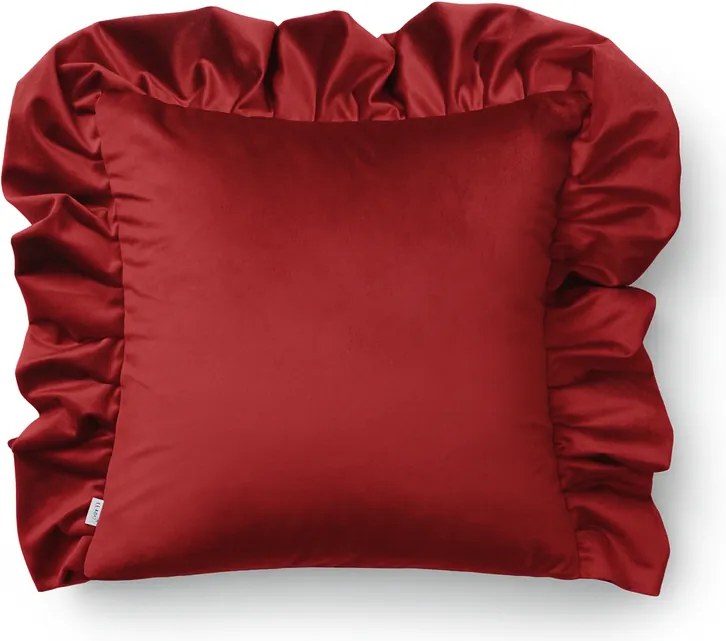 Czerwona poszewka welurowa Werona Belle - ozdobna falbana