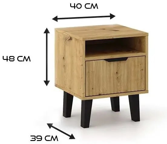 Szafka nocna na nóżkach dąb artisan - Henex 3X