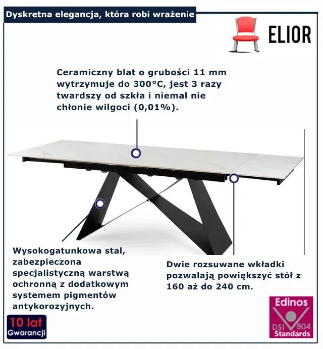 Rozkładany stół biały marmur + czarny L7-E09