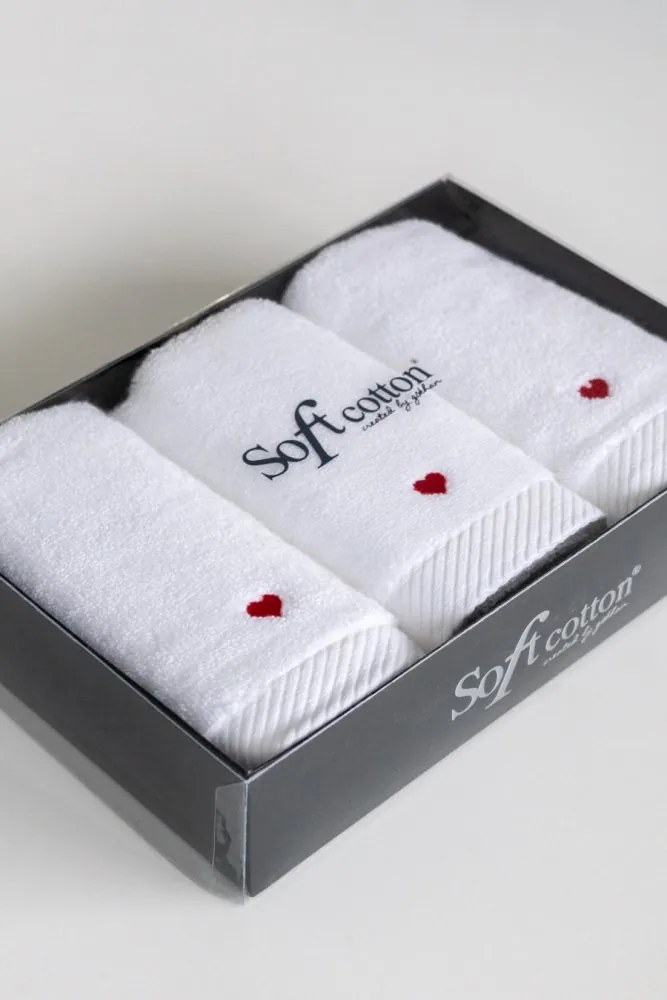 Zestaw podarunkowy małych ręczników MICRO LOVE, 3 szt Biały / czerwone serduszka