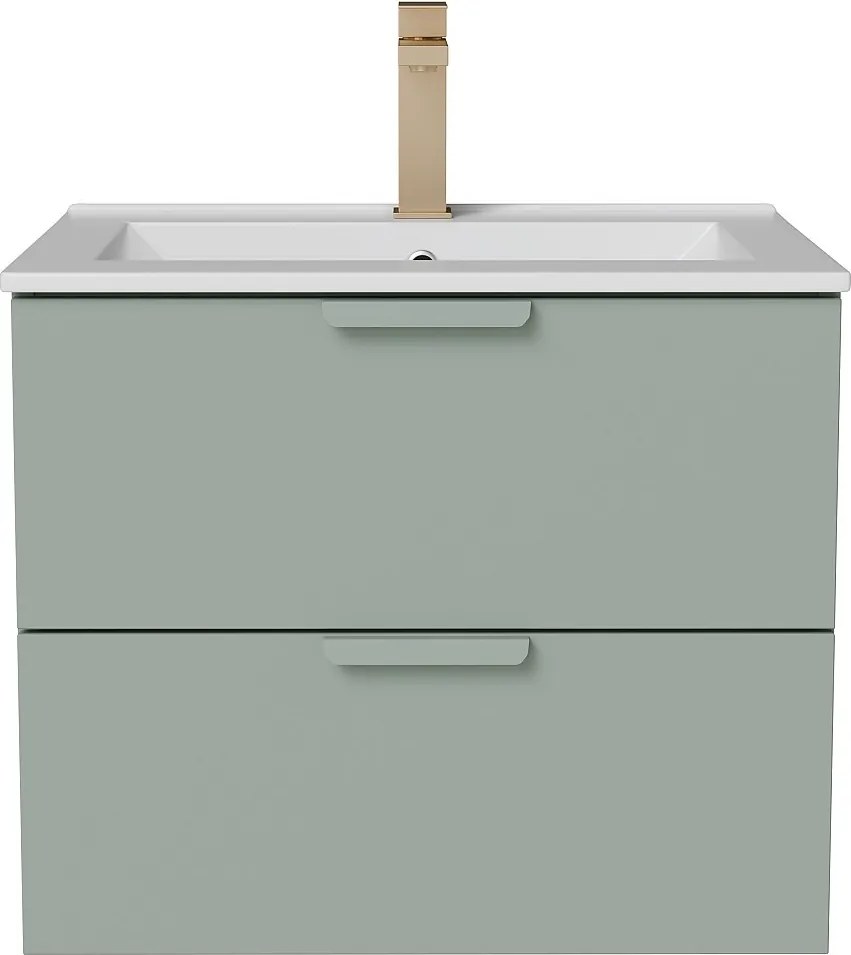 Wisząca szafka łazienkowa z umywalką wpuszczaną w blat i baterią – Szałwiowa zieleń – S60 cm – AVORELI