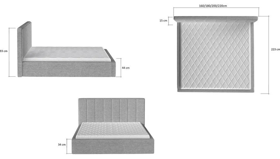 Ciemnoszare tapicerowane łóżko dwuosobowe ze schowkiem ze stelażem 180x200 cm Audrey – ELTAP