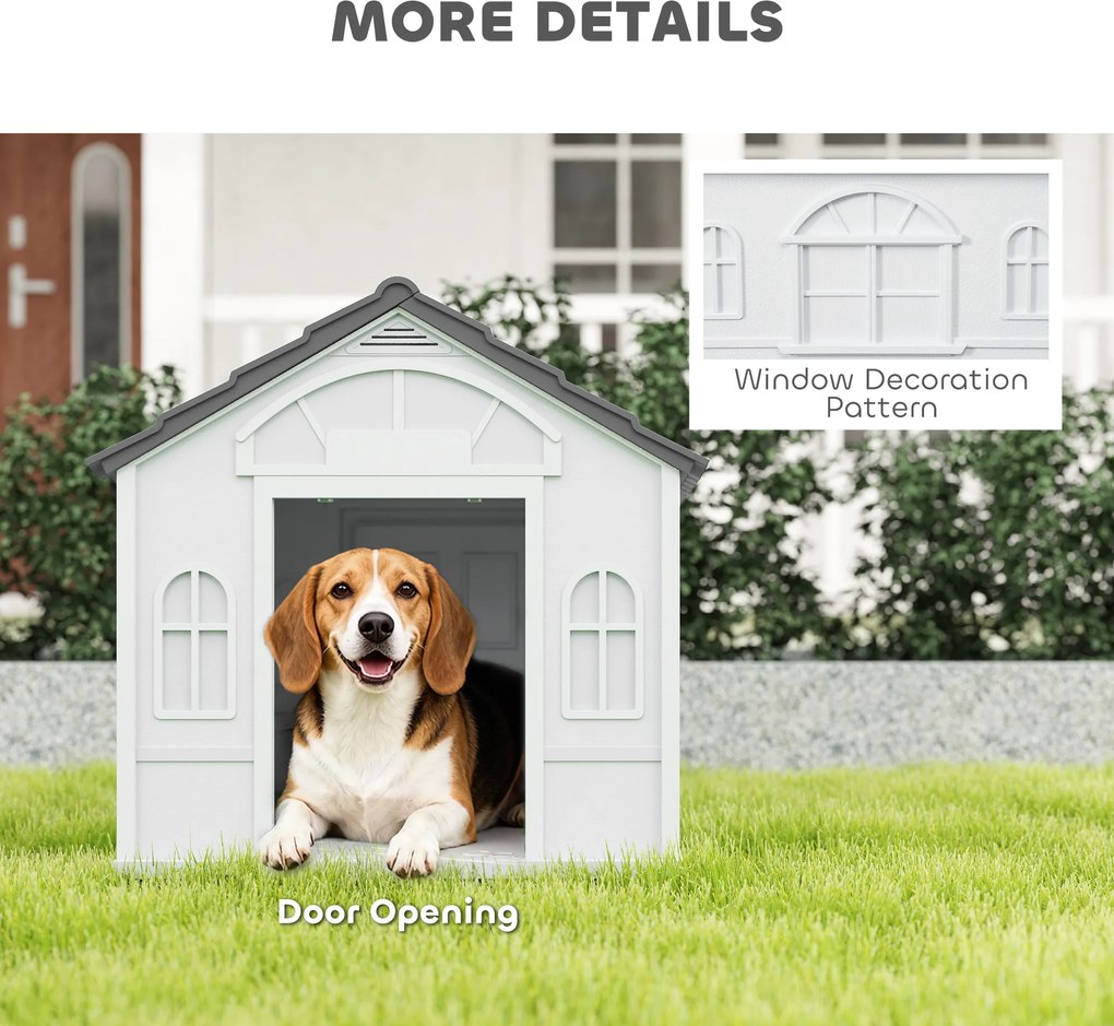 PawHut Buda dla psa z dachem dwuspadowym, odporna na warunki atmosferyczne, z tworzywa sztucznego, 65 x 75,7 x 63 cm, Szary