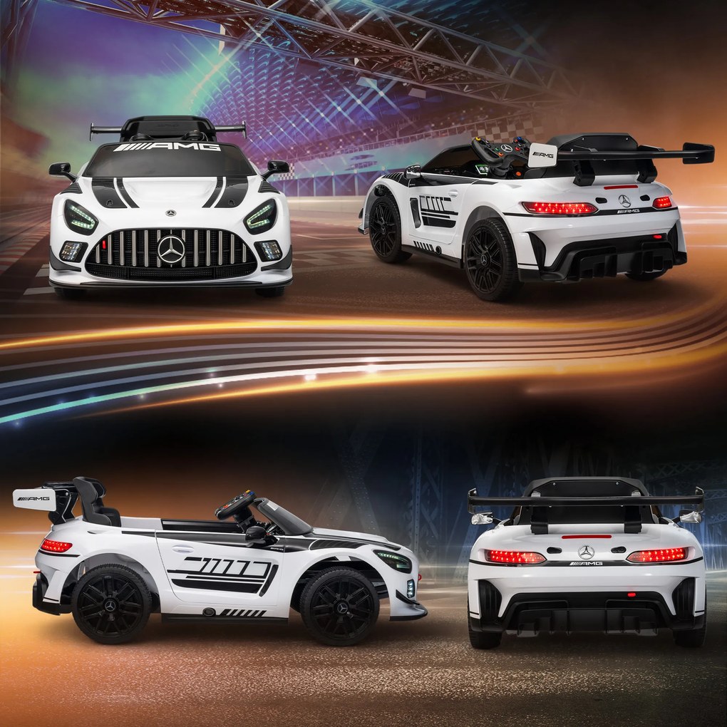 AIYAPLAY Elektryczny samochód Mercedes, Pojazd na siedzenie dla dzieci, Akumulator 12V, światła LED, funkcja muzyczna, klakson, 3-8 lat, Biały