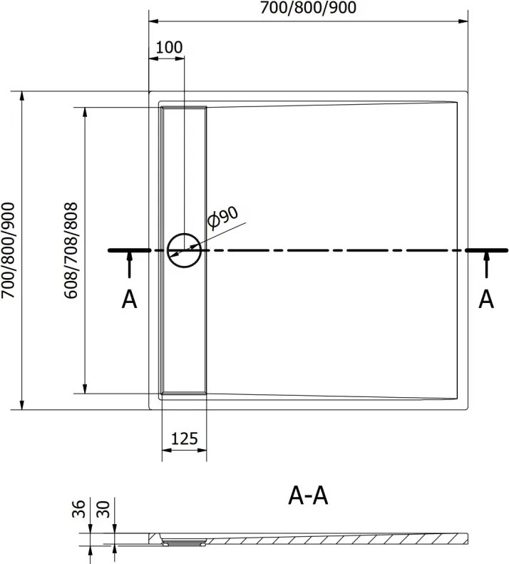 Mexen Amon brodzik kwadratowy SMC 90 x 90 cm, czarny - 4F709090
