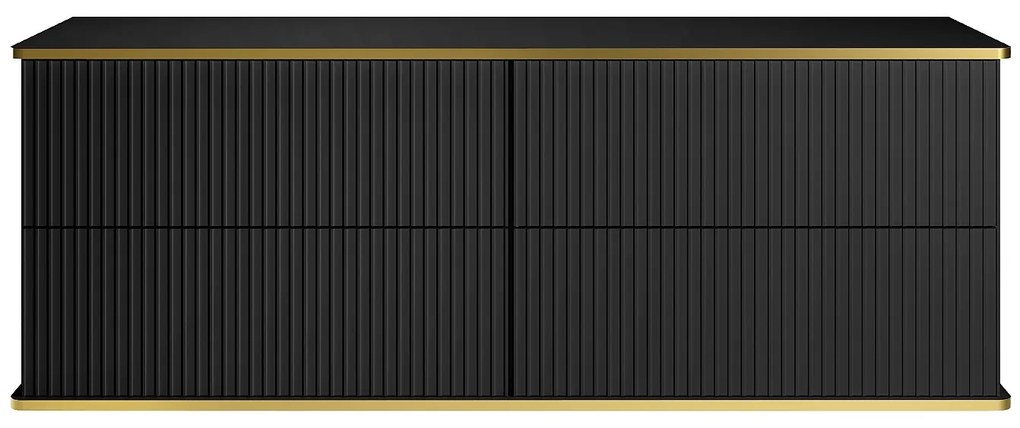 Szafka pod umywalkę wisząca prążkowana ze złotą obwódką - Czarny - 150 cm - KELIZA