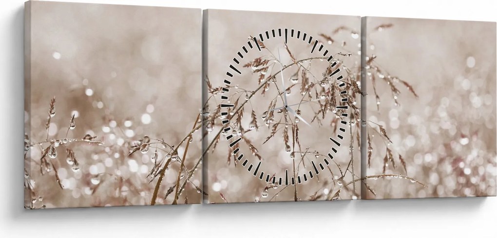 Obraz - Łąka w odcieniach brązu (z zegarem) (90x30 cm)