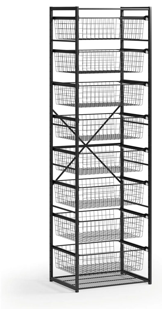 Otwarty regał koszowy, 8x kosz, TYP VII, 600 × 460 × 2020 mm, czarny