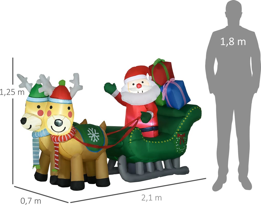 HOMCOM Nadmuchiwana dekoracja świąteczna z reniferami, oświetlenie LED 210cm | Aosom PL