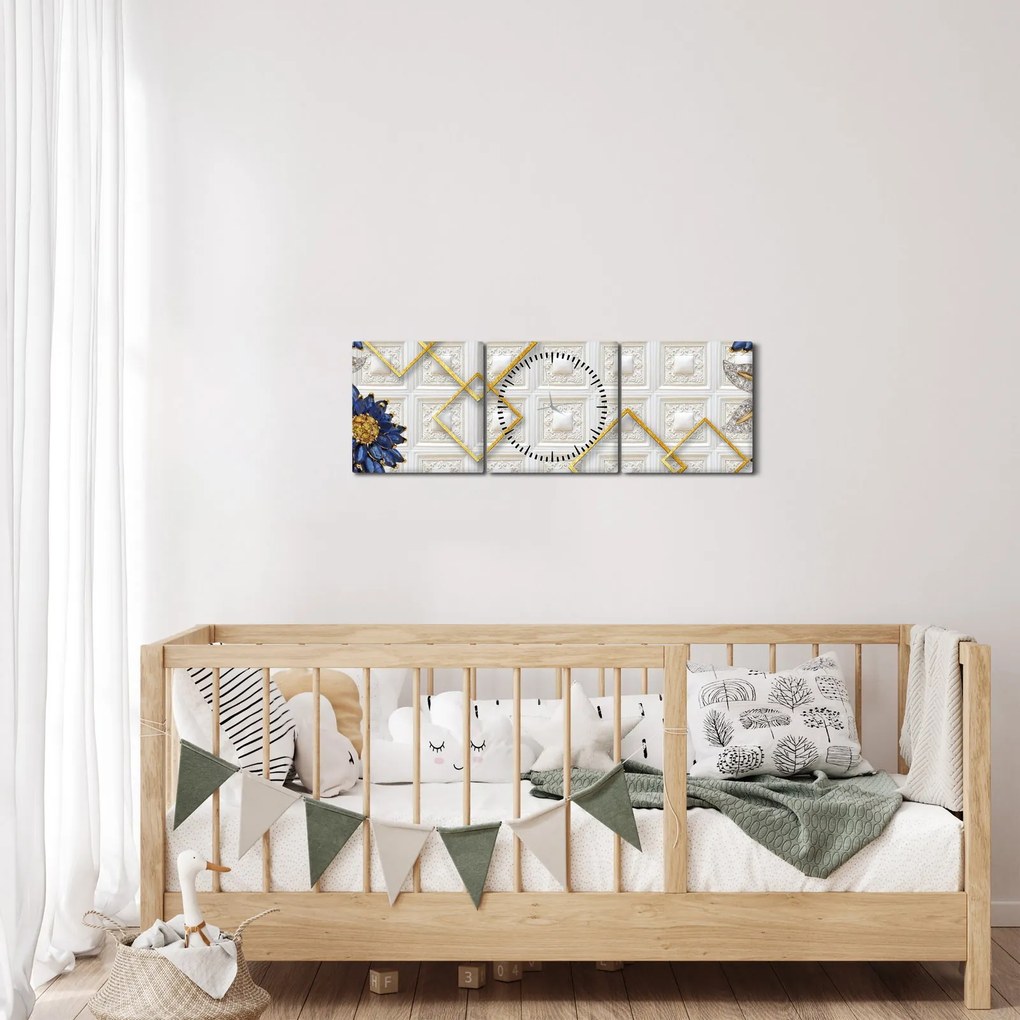Obraz - Diamentowe kwiaty (z zegarem) (90x30 cm)
