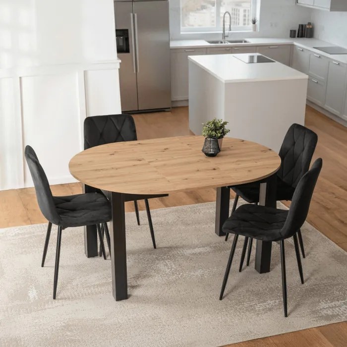 Stół Okrągły Rozkładany HARRY 102-142 cm Dąb Artisan/Czarny Nowoczesny
