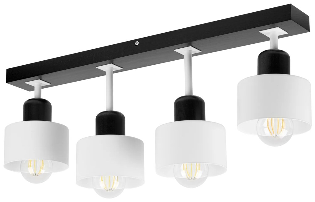 Biało-czarna lampa sufitowa, czteropunktowy spot DWE60x7SC z drewna i