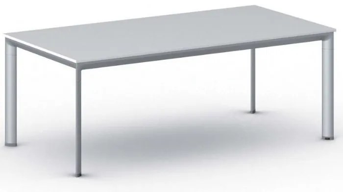 Stół konferencyjny do biura PRIMO INVITATION, 200x100 cm, szaro-srebrna podstawa, biały