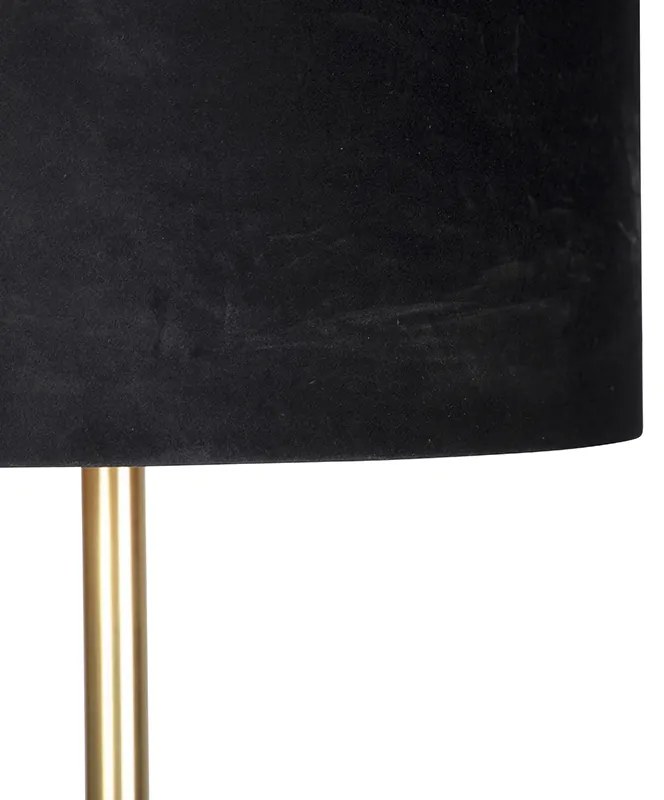 Lampa podłogowa mosiądz klosz welurowy czarny 40cm - Simplo klasyczny/Antyczny Oswietlenie wewnetrzne