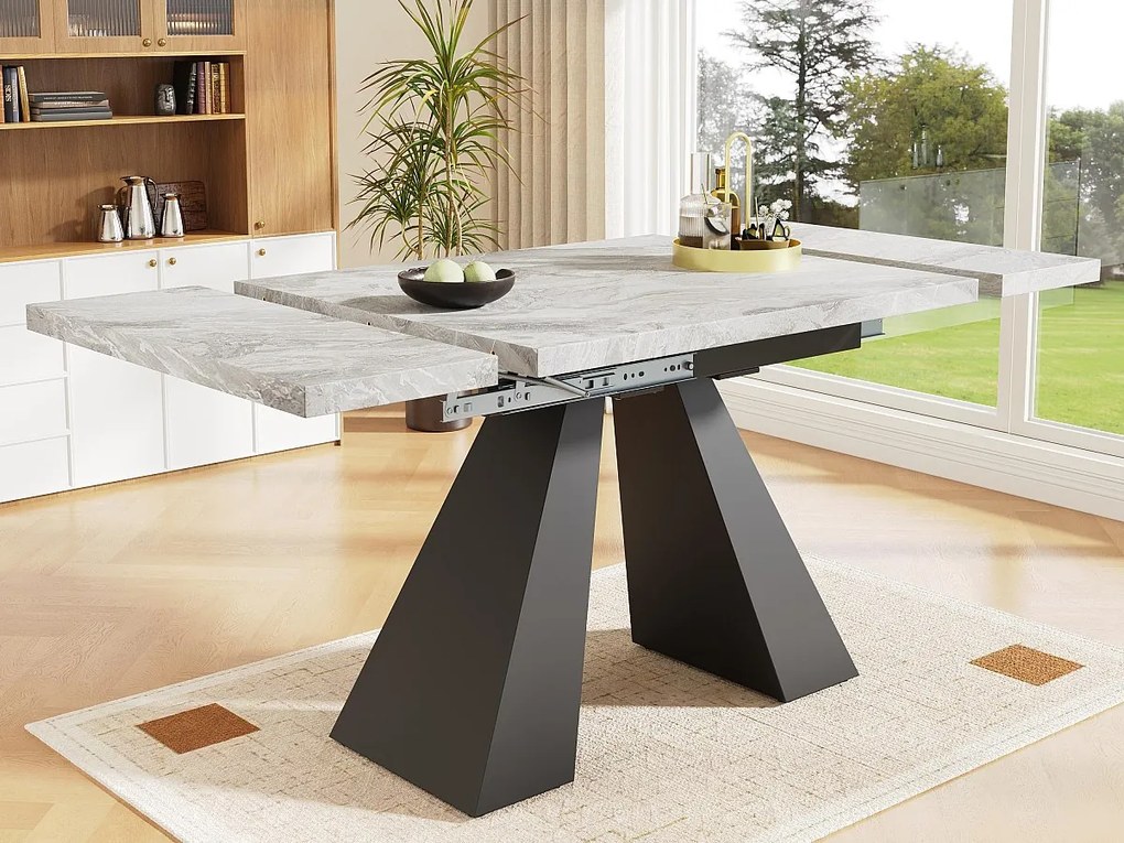 Stół jadalny składany 99-159 x 74 cm - 6 do 8 osób - z MDF - Czarny + Szary