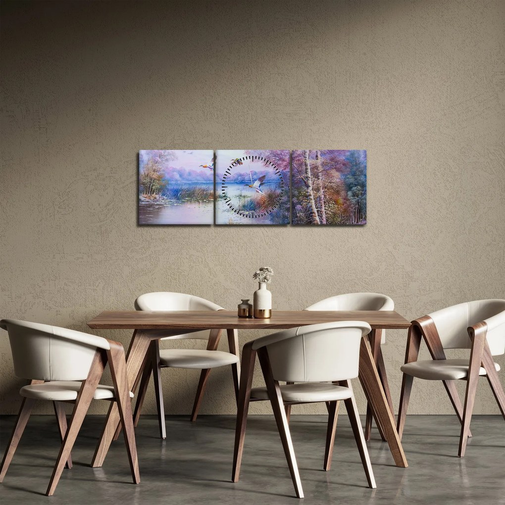 Obraz - Idzie jesień, obraz olejny (z zegarem) (90x30 cm)