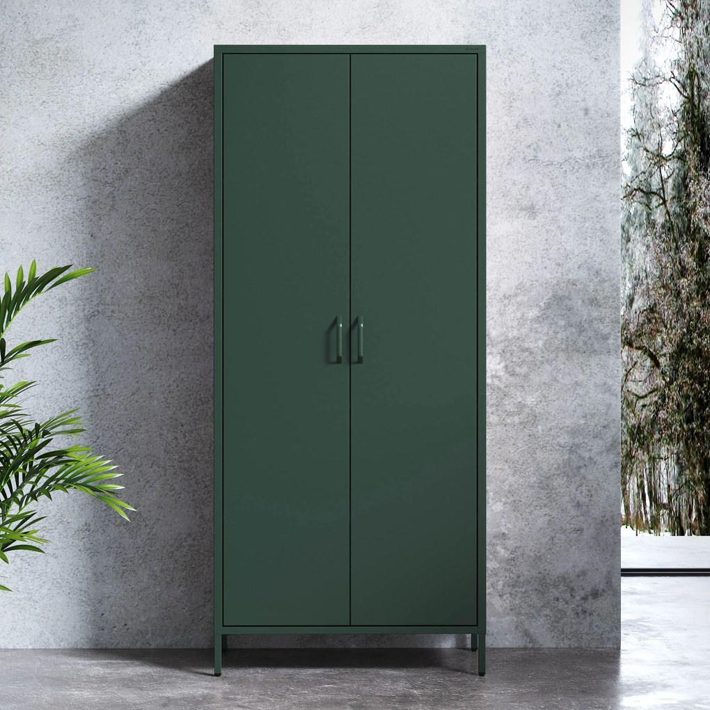 Szafa na ubrania metalowa loftowa na nóżkach butelkowa zieleń, 800x1850x450 mm: FLAVIO Modern