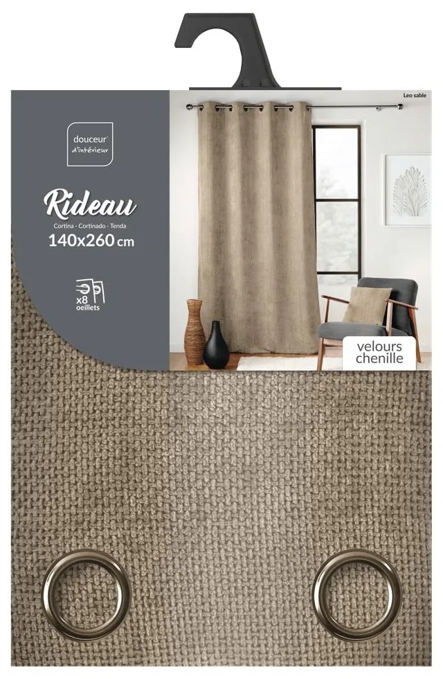 Jasnobrązowa zasłona z szenilu 140x260 cm Leo – douceur d'intérieur