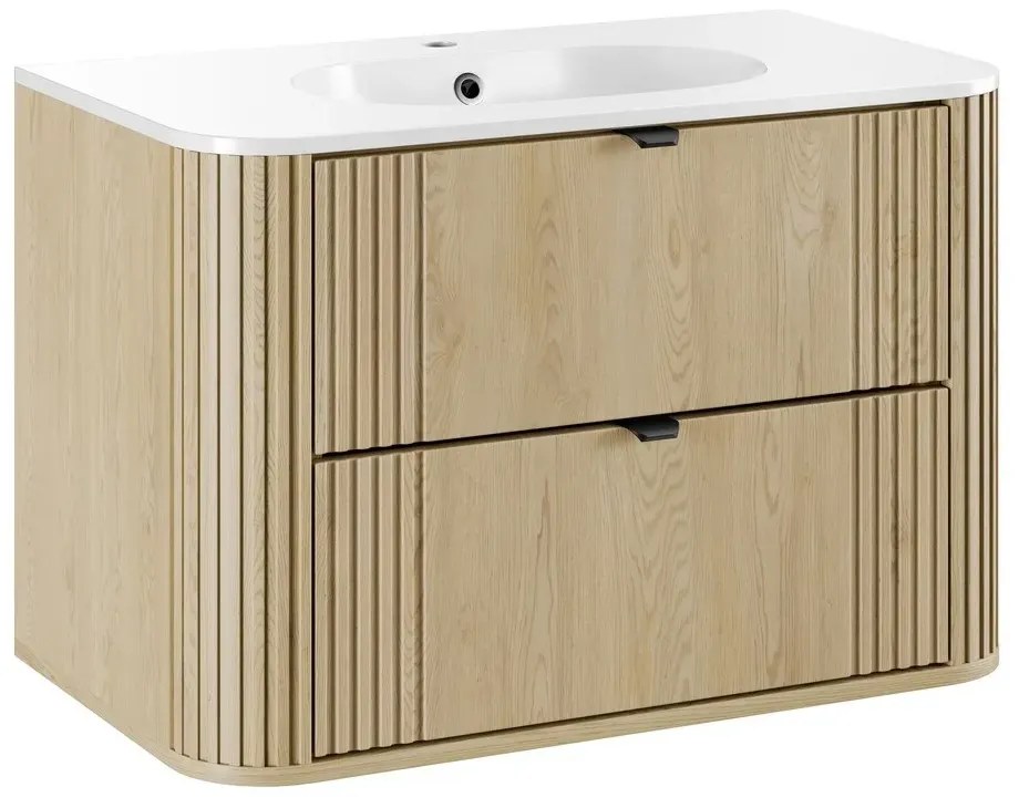 Szafka pod umywalkę OVALIA CREMONA 2S 80cm dąb cremona z umywalką wpuszczaną PURE COMAD