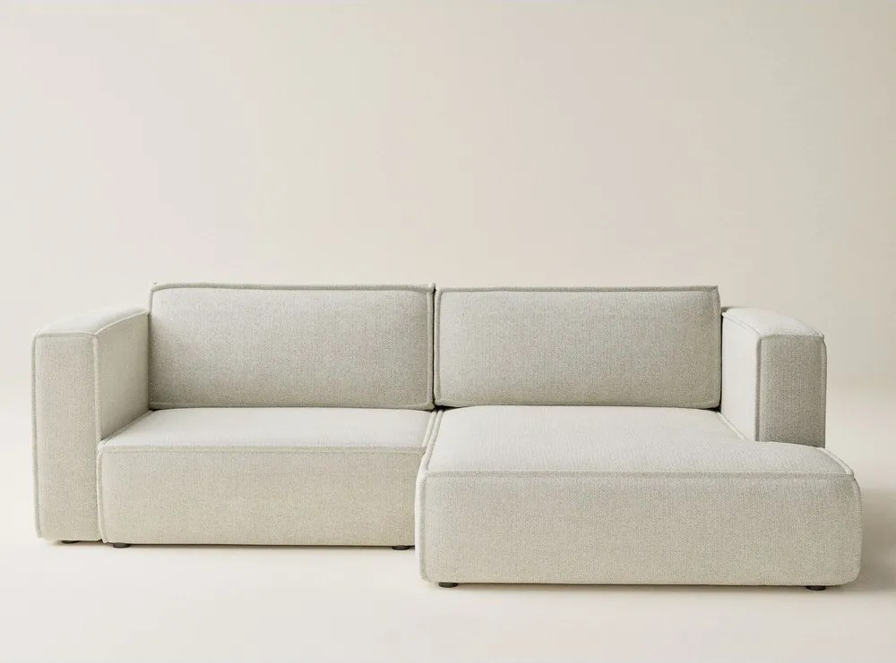 Kremowy rozkładany/ze schowkiem narożnik z tkaniny szenilowej (prawostronny/z szezlongiem) Velto – Maison de Rêve