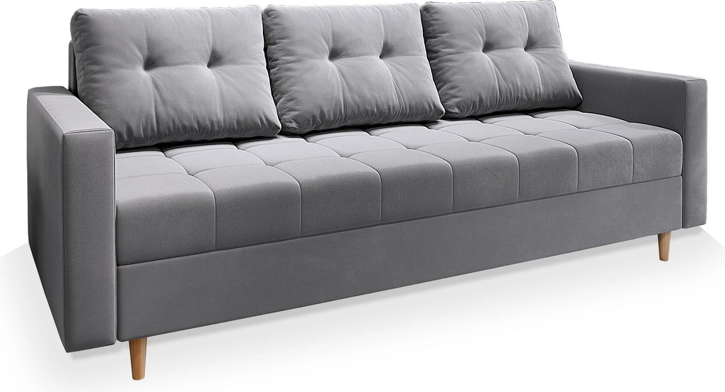 Masseno Sofa MILO z funkcją spania i pojemnikiem na pościel, Rozkładana sofa - Jasnoszary, PAROS 05