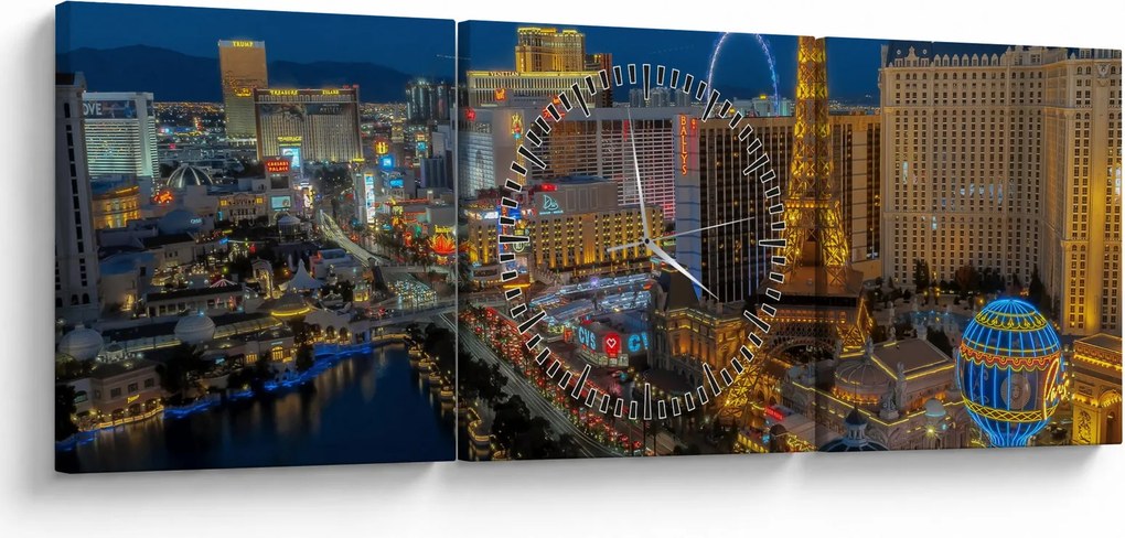 Obraz Las Vegas nocą (z zegarem) (90x30 cm)