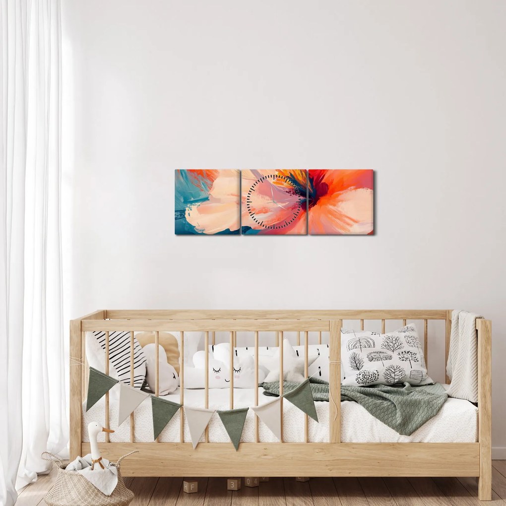Obraz - Malowany kwiat (z zegarem) (90x30 cm)