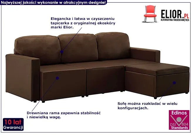 Rozkładana sofa kanapa modułowa brązowa E8-H40