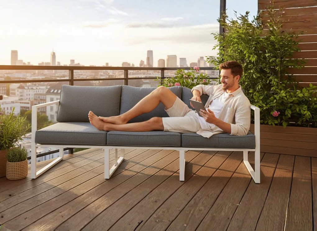 Dużą sofa trzyosobowa na taras 204cm MOSTRARE białe aluminium