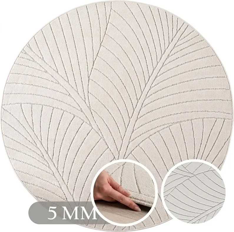 Dywan uniwersalny Nova 3D Listki kremowy koło 200 cm x 200 cm