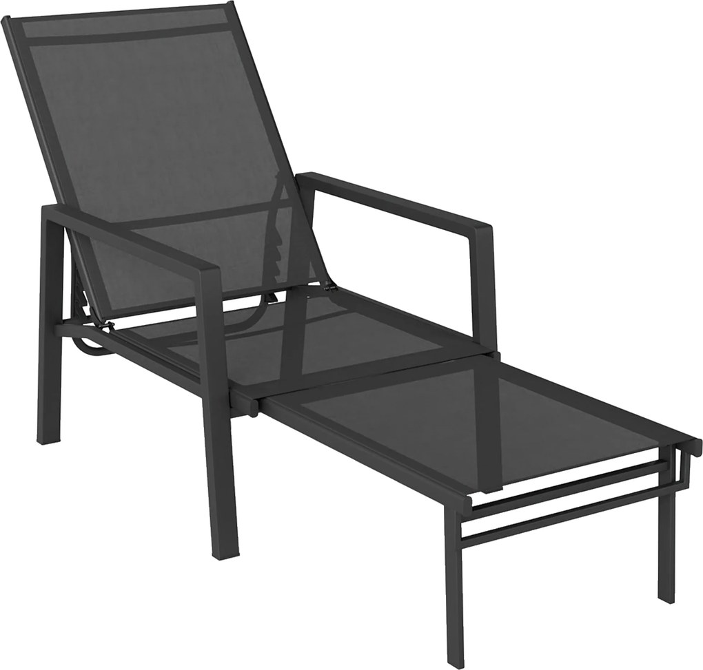 Outsunny Składany leżak ogrodowy z wysuwanym podnóżkiem, 5-stopniowa regulacja oparcia, oddychający | Aosom PL