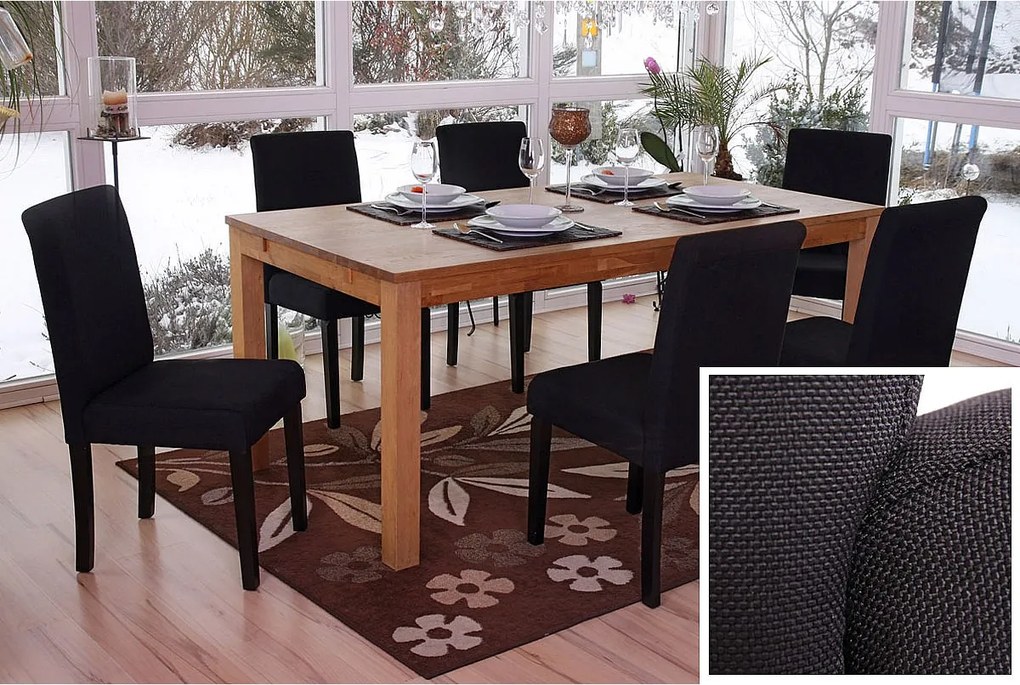 Krzesło do jadalni Littau (zestaw 6 sztuk),  tekstylny, czarny, ciemne nogi