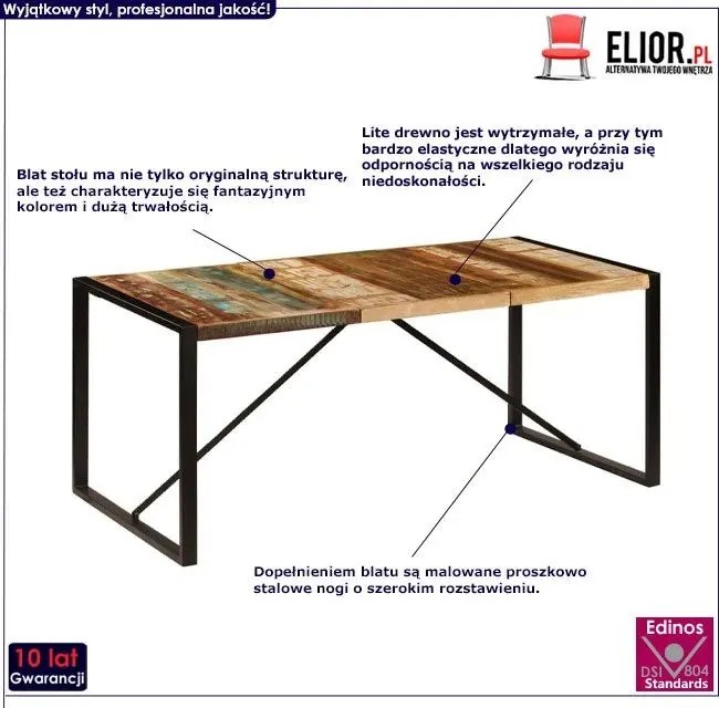 Wielokolorowy stół drewniany 90x180 – Fulo 4X