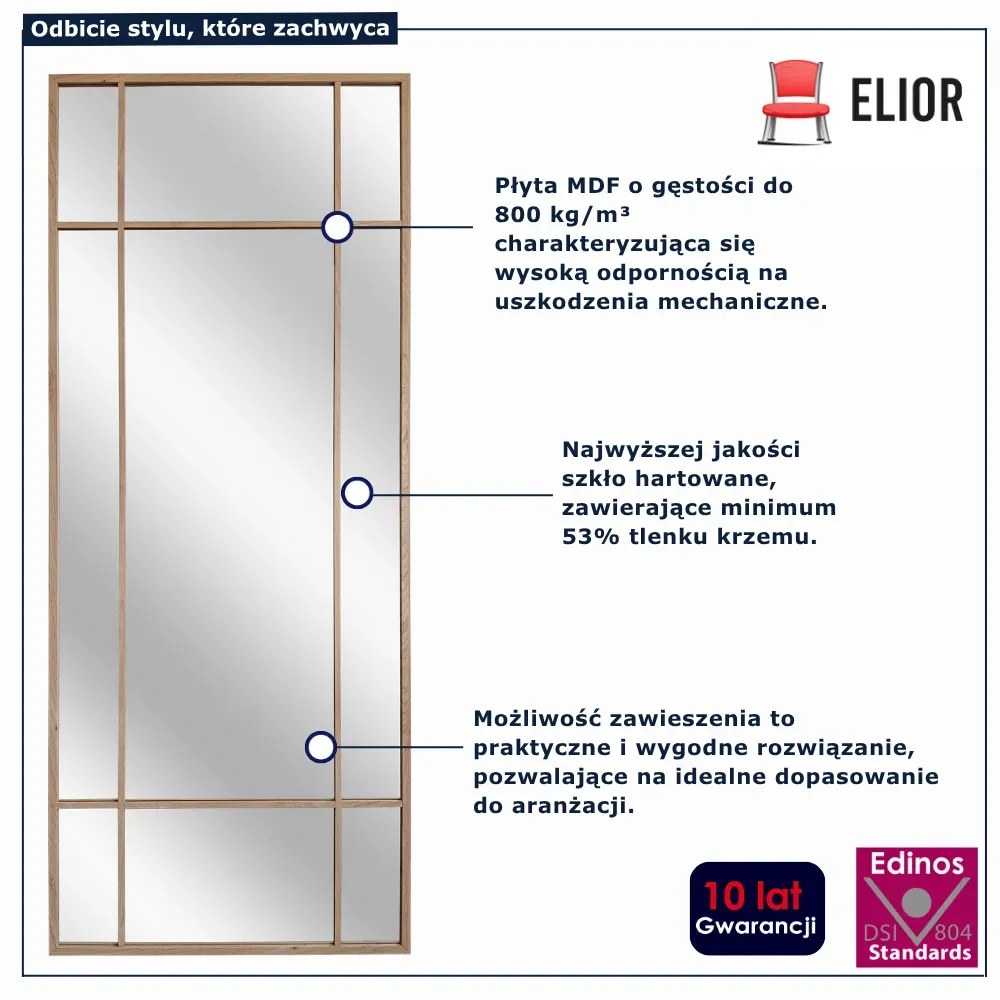 Prostokątne dębowe lustro ze szprosami F2-G85