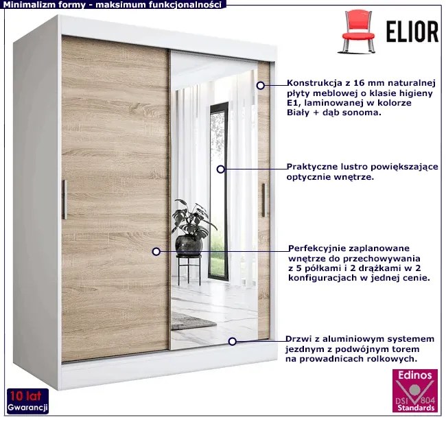 Szafa przesuwna biel + dąb sonoma 150 cm - Massi 4X