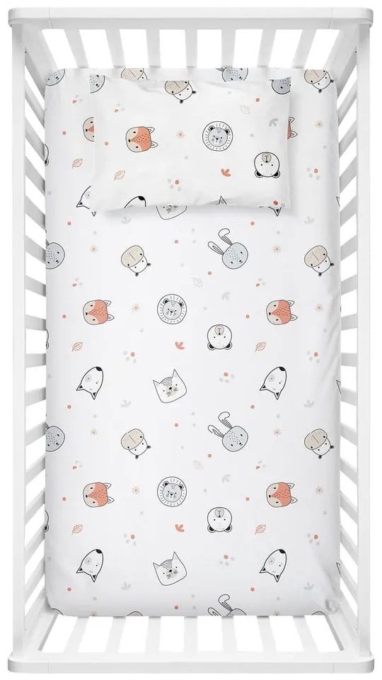 Białe prześcieradło dziecięce do łóżeczka z bawełny renforcé z gumką 70x120 cm Safari – Mijolnir
