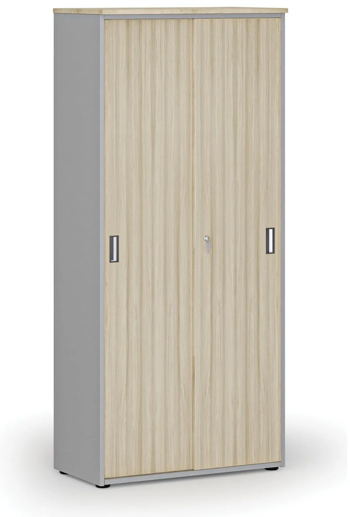 Szafa z drzwiami przesuwnymi PRIMO GRAY, 800 x 420 x 1781 mm, szary/dąb naturalny