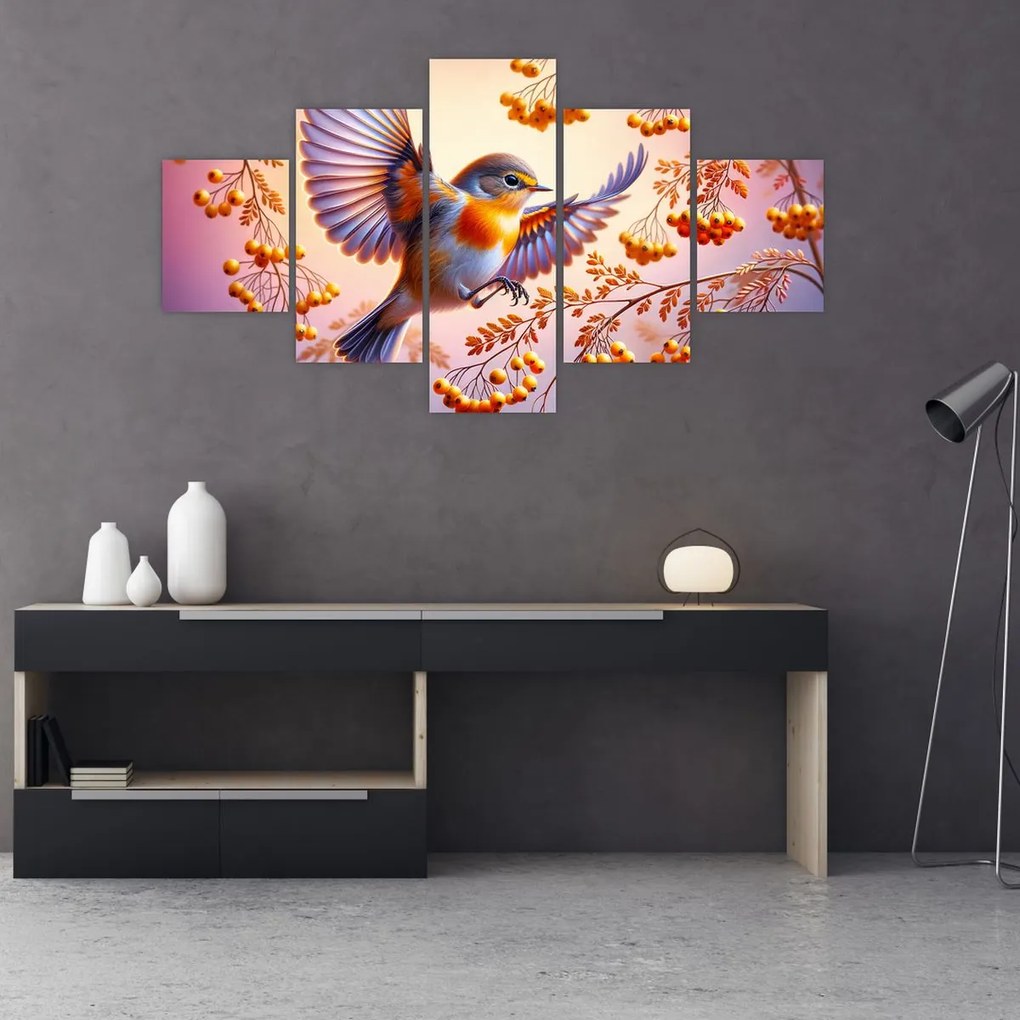 Obraz - Ptak z jarzębiną (125x70 cm)