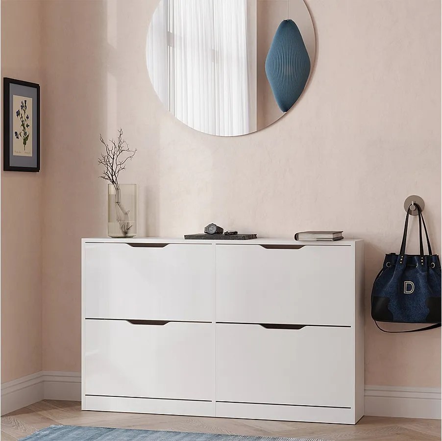 Wózek na buty biały/biały wysoki połysk 116.6x22x72.5 luca