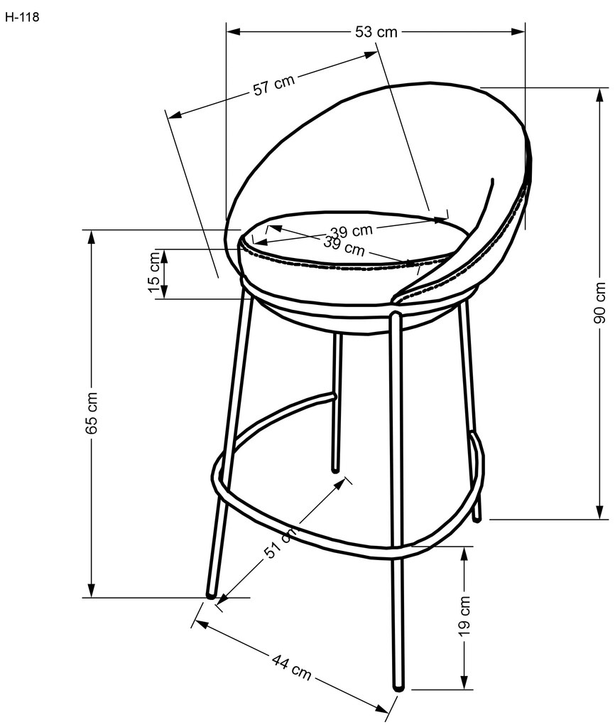 Hoker Stołek barowy H118 Tapicerowany Popielaty Tkanina Metalowy stelaż