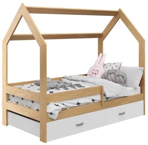 Łóżko dziecięce DOMEK D3, 80 x 160 cm, sosna Stelaż: Bez stelaża, Materac: Materac COCO 10 cm, Pojemnik pod łóżko: Bez pojemnika pod łóżko
