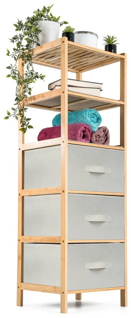 G21 Bambusowy regał z koszykami, 5 półek, beżowy, 5 pięter