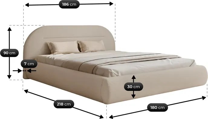 Łóżko Tapicerowane Slim 160x200 cm TASSO z Pojemnikiem Beżowe Szenil Japandi